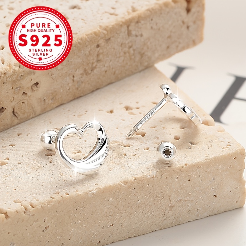 Women's S925 Silver Swan Heart-shaped Screw-back Earrings